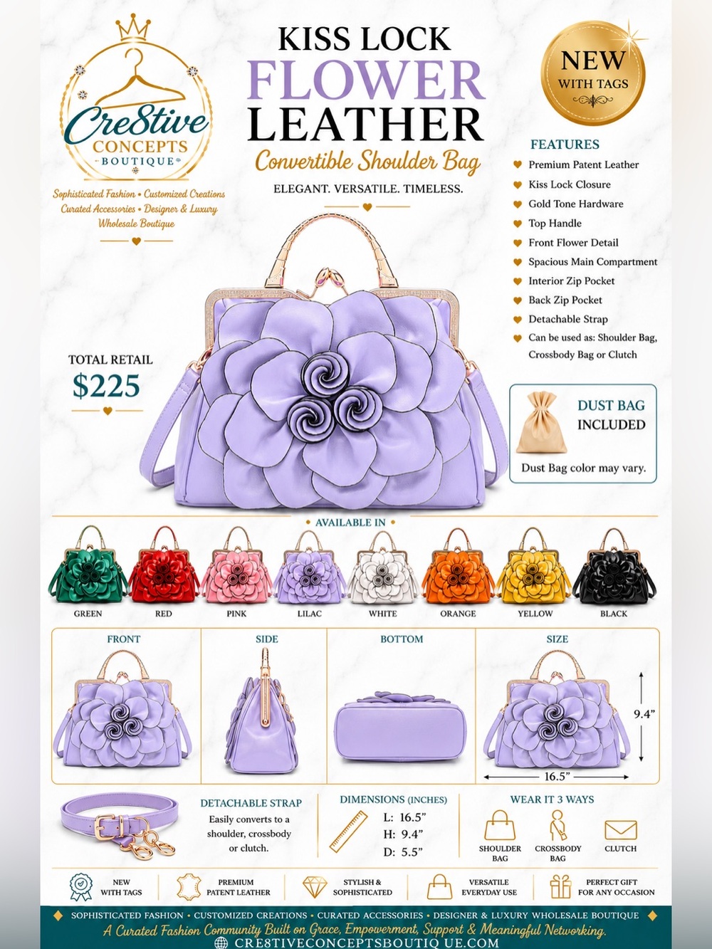 Exquisite Leather Flower Kiss-Lock Handbag